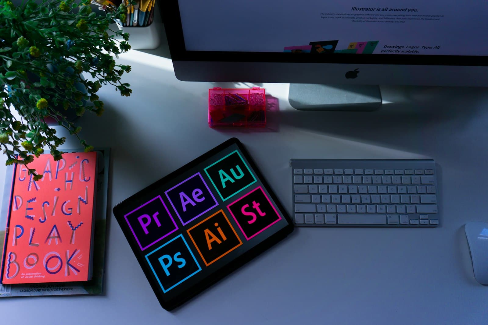 Designer's brand moodboard with color swatches, typography samples, and logo concepts
